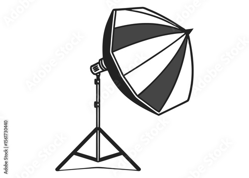 Studio photography light with reflector and stand equipment for photoshoot vector illustration