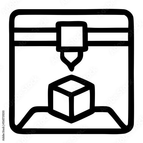 Outline Simple 3D Printing Machine and Cube Technology Icon