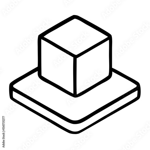 Simple Outline Isometric Cube on Platform Architecture Element Icon Design