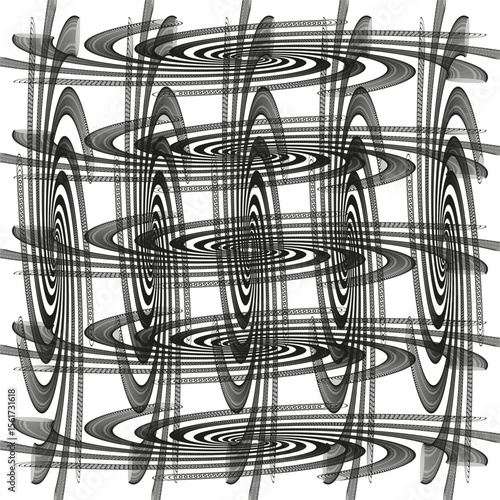 Distorted grid icon. Woven line pattern. Optical weave Vector. Monochrome abstract mesh.