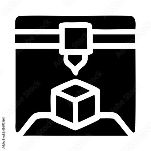Outline Simple 3D Printing Machine and Cube Technology Icon