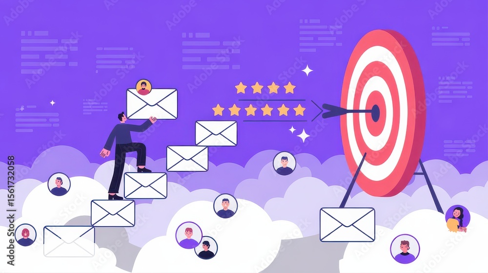 Fototapeta premium Email Engagement Journey Toward Customer Satisfaction and Target Success