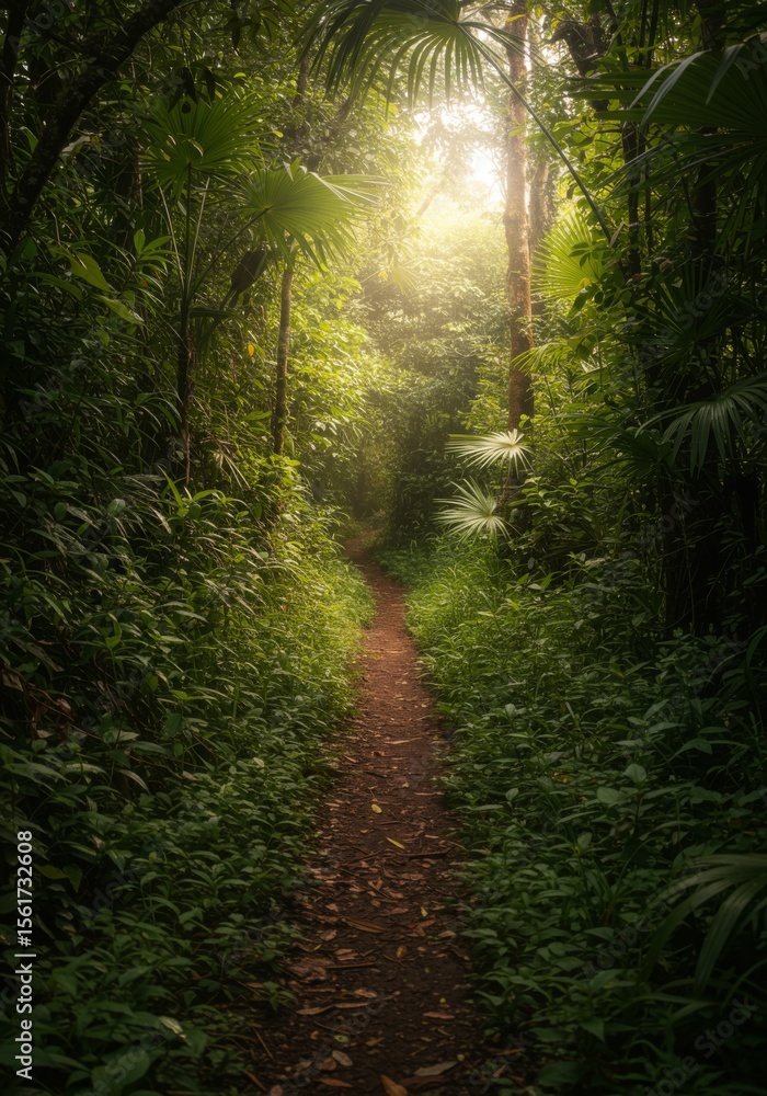 Obraz premium Sunlit Path Through Lush Green Forest
