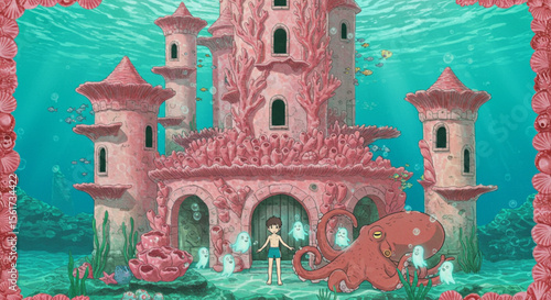 Enchanted Coral Castle Underwater Kingdom Illustration
