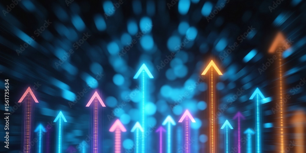 Dynamic Growth Blurred Light Spots with Neon Vectors Symbolizing Economic and Technological Success Dynamic Growth Blurred Light Spots with Neon Vectors Symbolizing Economic and Technological Success