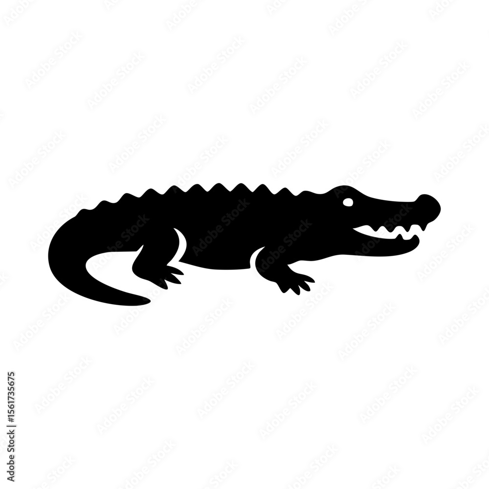Fototapeta premium Crocodile silhouette icon with sharp teeth and low profile pose