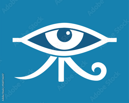 Illustration of a white horus eye symbol on a blue background for religious concepts.