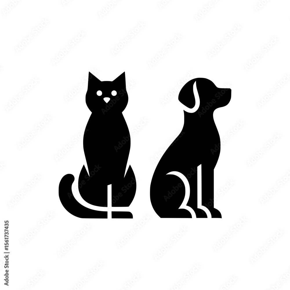 Fototapeta premium Simple black silhouette icons of a sitting cat and dog side by side
