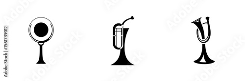 Silhouette pictograms of musical instruments showcasing various brass types suitable for design and creative projects
