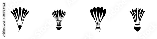 Various silhouettes of badminton shuttlecocks designed as pictograms for sports-related graphic applications