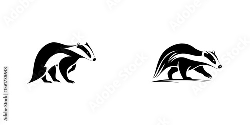 Silhouette pictograms of badgers in various poses showing their distinct features and movements for illustrative purposes