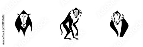 Silhouette pictogram icons featuring various baboons in different poses for design and illustration purposes