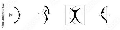 Silhouette pictogram set showcasing various bow and arrow designs suitable for creative and graphic projects