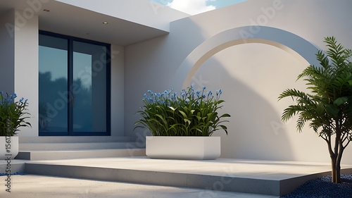 Modern Oasis: Serene architectural design combines clean lines with nature. A contemporary outdoor space.