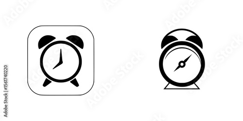 Silhouette pictogram icons set showcasing alarm clocks designed for various applications