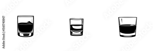 Silhouette pictograms of various drink glasses showing different sizes and contents for design and illustration purposes