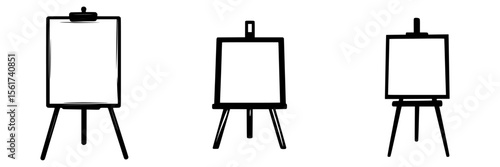 Silhouette pictogram icons set showcasing various easels in different styles and arrangements
