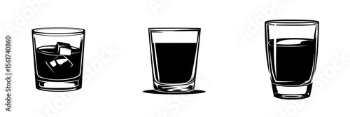 Collection of silhouette pictograms featuring drink glasses in various styles for hospitality and bar design