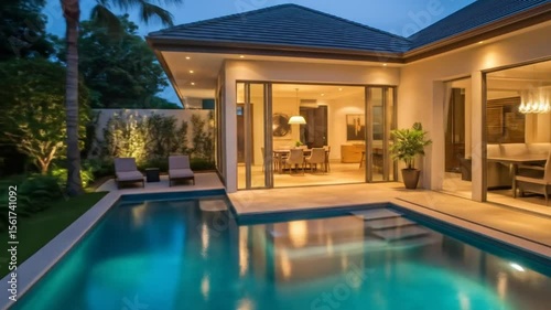 Wallpaper Mural Tranquil Evening at Modern Tropical Home with Pool Torontodigital.ca