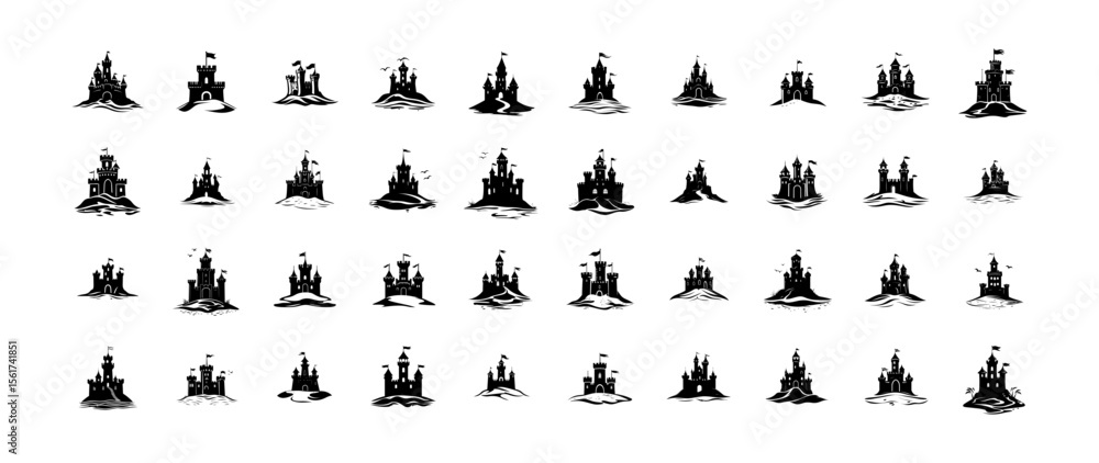 Naklejka premium Castle Bundle Silhouette - 40 Vector 
