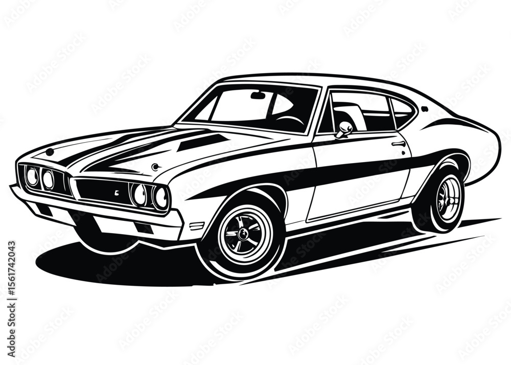 Naklejka premium Classic muscle car black and white design vintage vehicle automotive transport artwork vector illustration