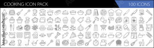 one hundred Kitchen & Culinary Line Icons, Cooking Icon Pack
