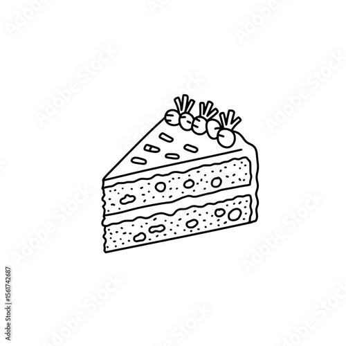 Slice of Cake: A simple yet charming slice of cake, meticulously illustrated with intricate details. Perfect for culinary projects, design elements, and adding a touch of sweetness to any project.