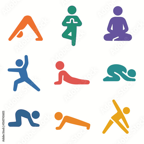 Colorful Yoga Pose Icons