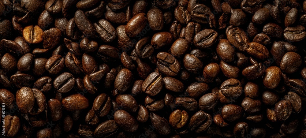 Fototapeta premium The Dark Roasted Coffee Beans Showcasing Their Rich Texture and Flavor.