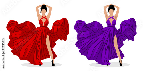 Vector illustration of beautiful woman wearing beautiful dress