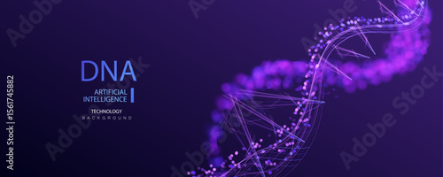 Medical Ai dna banner vector. A.I. DNA genome waves, future connect innovation design. Science biology chromosome molecule background. Technology ai genetic code.