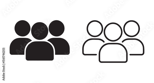 Group of People Icons Black and White Filled and Outline Style Simple User Interface Symbols