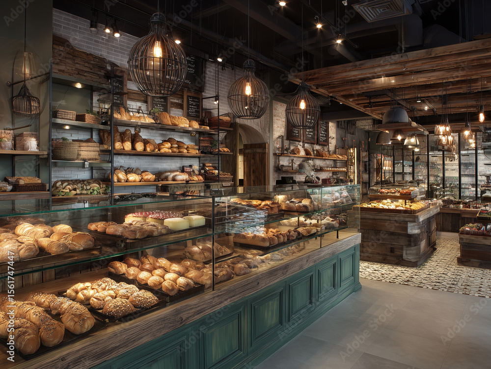 Charming Bakery Interior with Fresh Bread and Pastries in Rustic Setting
Charming Bakery Interior with Fresh Bread and Pastries in Rustic Setting