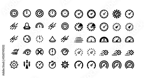Speed Outline Icon Set – Editable Stroke Vector with Fast, Slow, Movement, Turbo, Speeding, Productivity, and Speedometer Symbols

