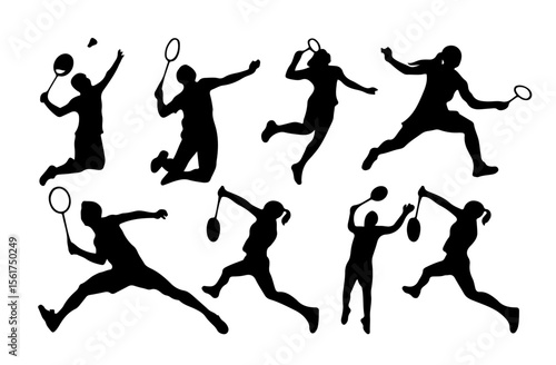 Silhouettes of Badminton Players in Action Poses