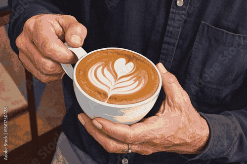Poured Rosetta Dream coffee latte art isolated watercolor vector illustration svg