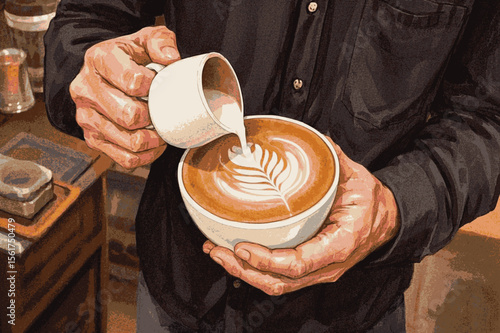 Creamy Currents coffee latte art isolated watercolor vector illustration svg