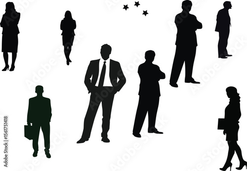 Silhouettes of business people standing together in a team illustration