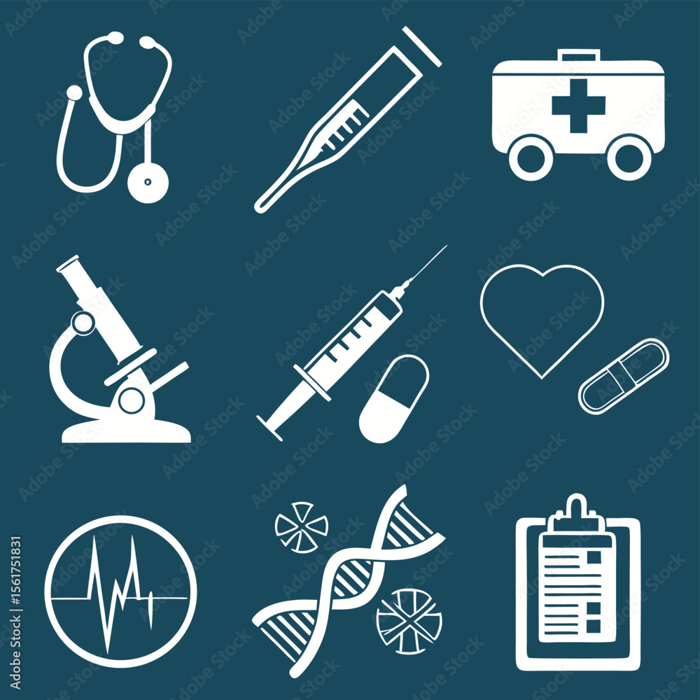 Medical icons healthcare symbols collection minimalist vector illustration Medical icons healthcare symbols collection minimalist vector illustration