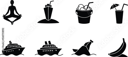 Relaxing Action with Summer Items Vector - Boats, Drinks and Leisure Elements, Beach Environment Viewpoint