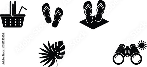 Beach Essentials, Fun Accessories, Tropical Environment, Creative Illustration