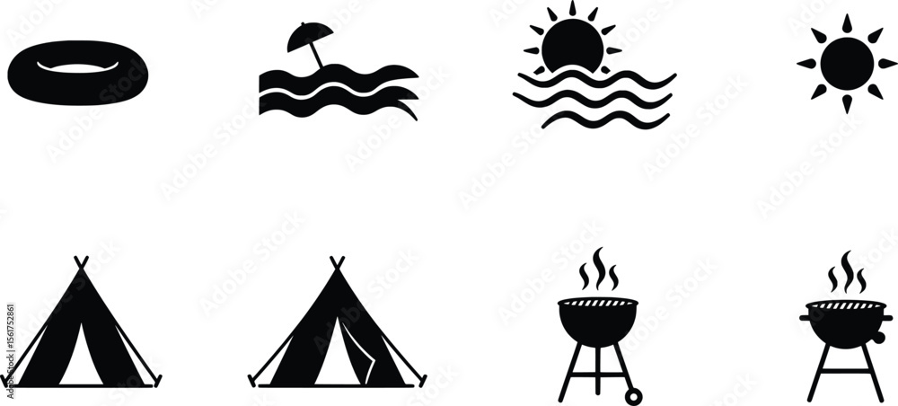 Fototapeta premium Camping, BBQ, and Beach Fun in Sunlit Outdoor Settings