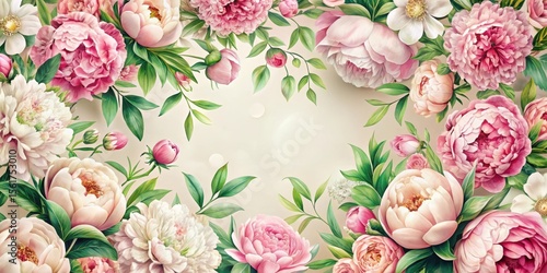 Fototapeta Naklejka Na Ścianę i Meble -  Floral abstract pattern with peonies and small flowers , background, design,  background, design, illustration