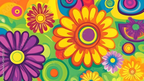 Vibrant Retro Flower Power Pattern Background