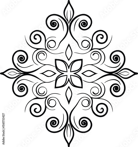 ornamental floral swirl design with symmetrical line art pattern

