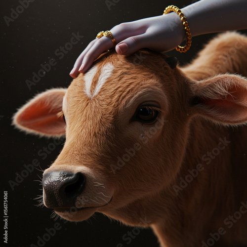 Gentle Hand Caressing Sad Calf
