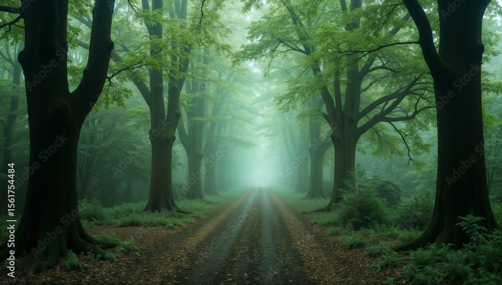 Fototapeta premium Enchanted Forest Pathway Surrounded by Lush Greenery in a Mystical Atmosphere