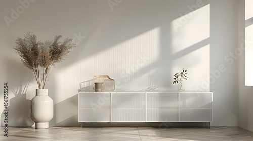 Sleek Glass Sideboard Showcased in Minimalist Home Interior 3D Render