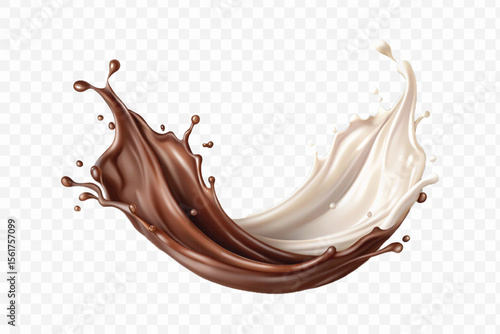 realistic 3d smooth liquid chocolate and milk splashes in different style isolated on transparent background	
