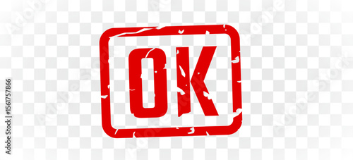 Ok stamp red ink rectangle grunge style. Vector illustration